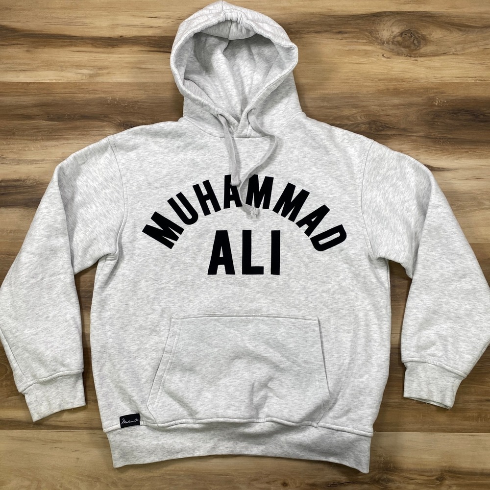 Zara Muhammad Ali Hoodie Mens L Streetwear Cotton Blend Graphic Grey Sportswear - Picture 2 of 9